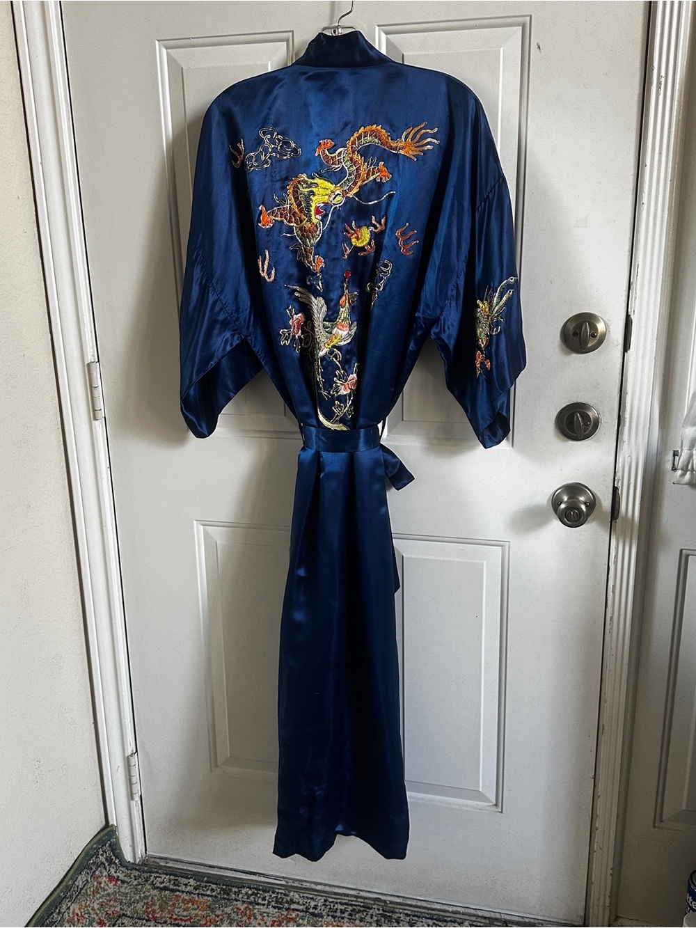 Embroidered Royal Blue Silk Robe - Picture 10 of 15